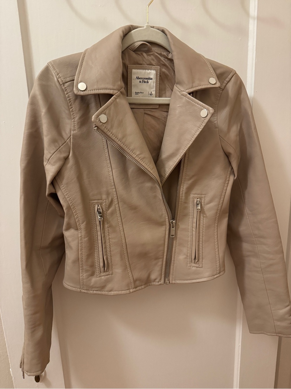 Abercrombie & Fitch Beige Leather Moto Jacket